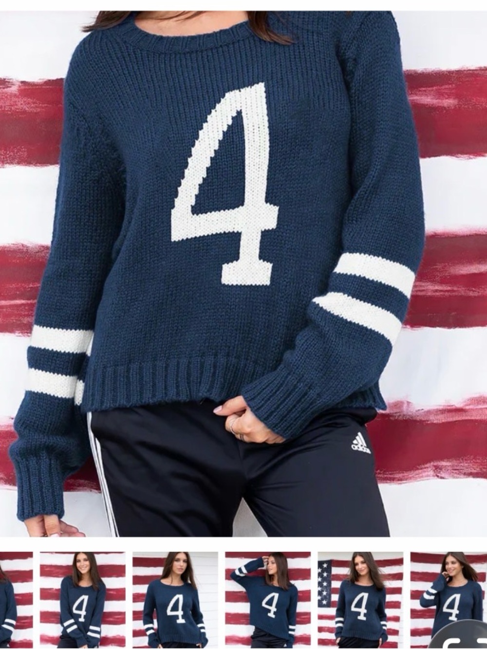 Wooden Ships Navy Crewneck Sweater with White Number 4